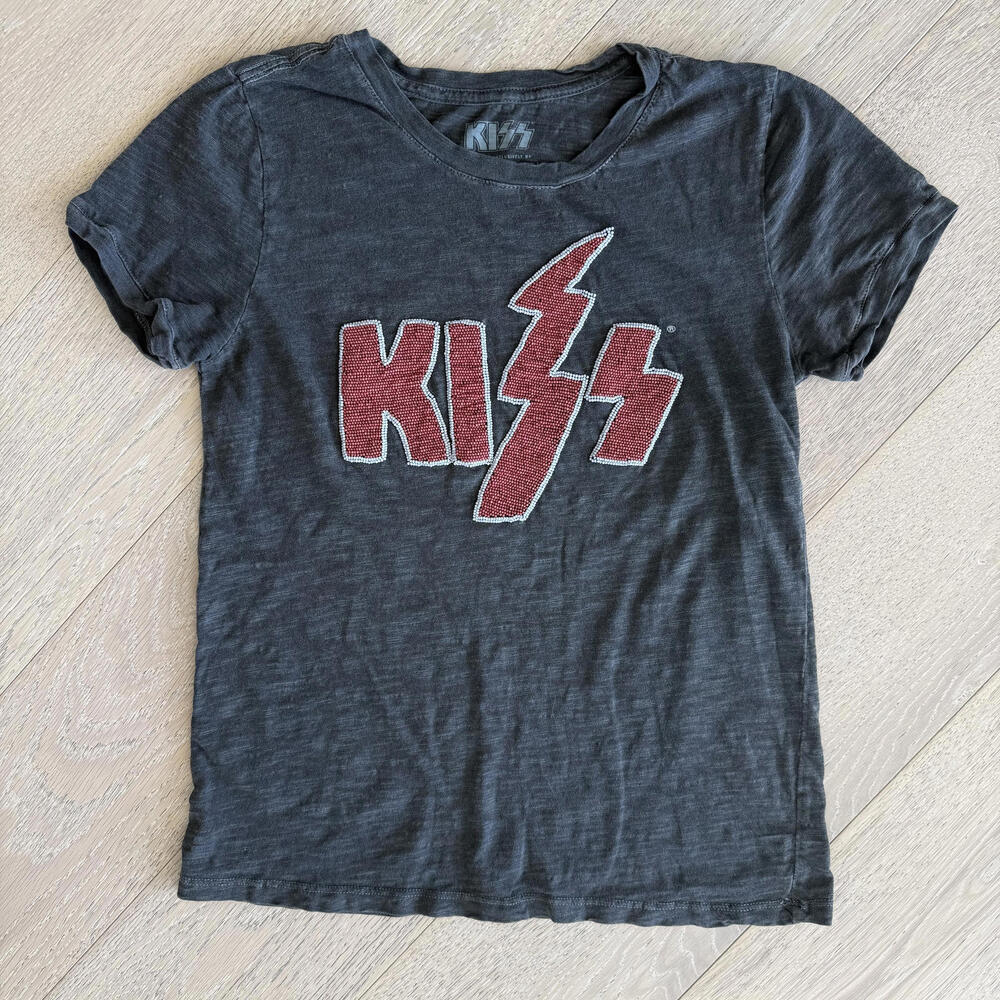 Lucky Brand KISS Graphic Beaded Band Tee Tshirt T-Shirt XS